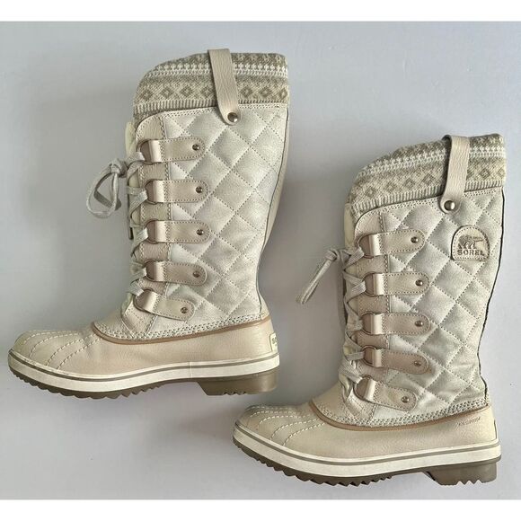 Sorel Joan of Arctic Leather Holiday Edition Boot Cream Silver Women Size 7.5 - Picture 1 of 11